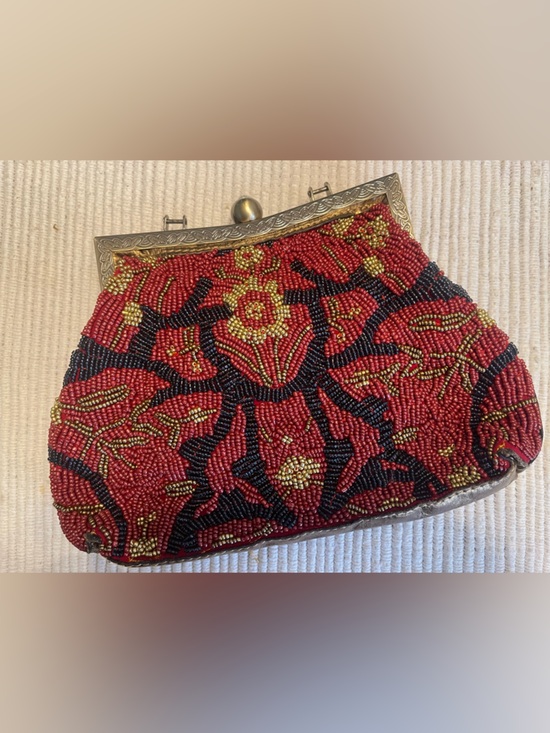 Patricia Nash Handbags - Patricia Nash Red Beaded Floral Shoulder Bag with Gold Accents